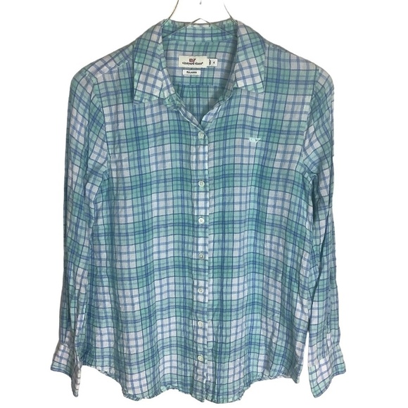 Vineyard Vines Women's Linen Relaxed Checks Button Down‎ Shirt Size 4 - Picture 13 of 13